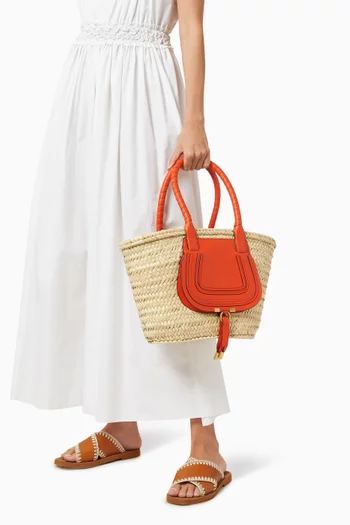 Mini Marcie Basket Bag in Raffia & Grained Calfskin    