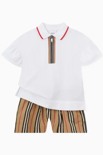 Icon Stripe Detail Zip-front Polo Shirt in Organic Cotton Piqué 