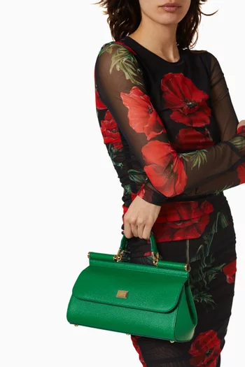 حقيبة سيسيلي متوسطة الحجم بتصميم طويل بيد علوية جلد