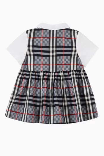 Mitsie Chequerboard Panel Polo Shirt Dress in Cotton