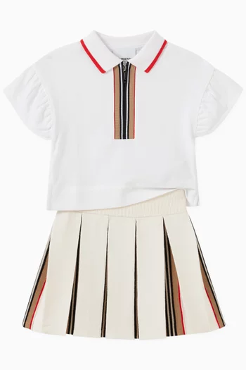 Icon Stripe Detail Pleated Skirt in Wool Blend