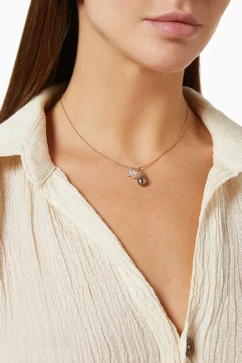 Luna Pearl & Hamsa Diamond Necklace in 18k Rose Gold   