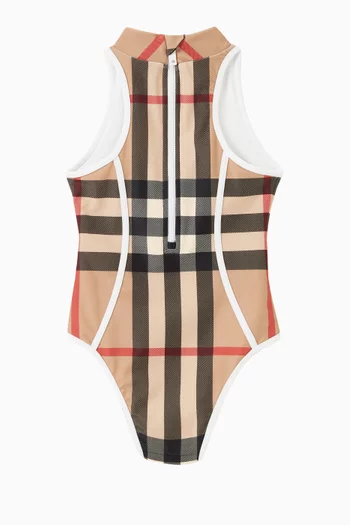 Check Print One-piece Swimsuit in Technical Fabric