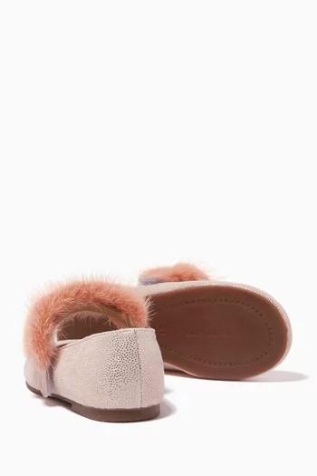 Fur-trimmed Ballerina Shoes in Suede
