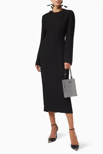 Feather-trimmed Collar Midi Dress in Cady