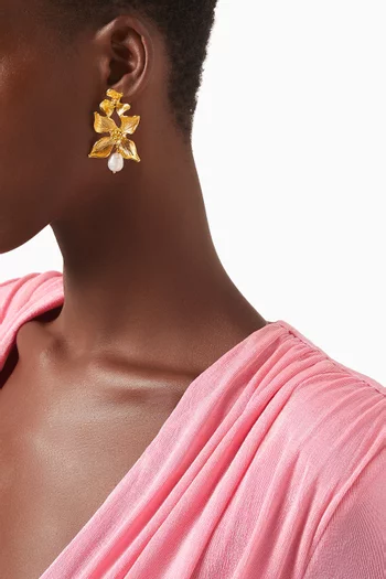 Pearl Blossom Drop Earrings in 24kt Gold-plated Brass