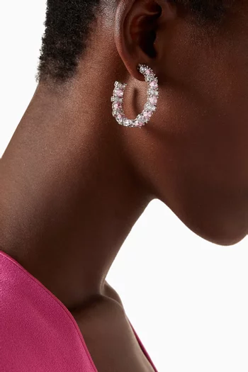CZ Round-cut Hoop Earrings in Rhodium-plated Brass