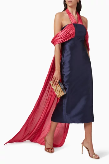 فستان متوسط الطول بحمالة حول الرقبة درابيه ستان ميكادو وأورجانزا