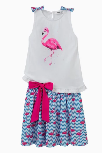 Flamingo Bow Skirt in Cotton