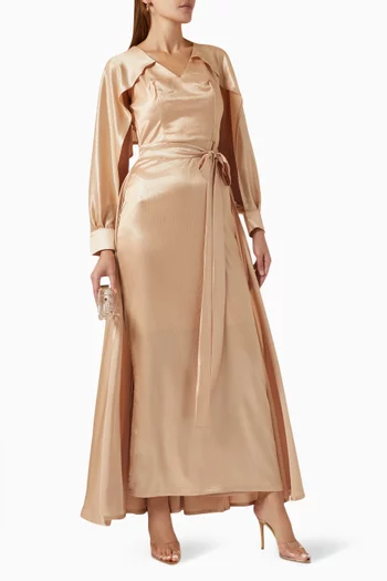Cape Sleeves Maxi Dress in Satin