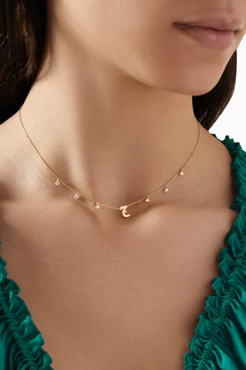 Diamond Droplets Initial Necklace - Letter "Jeem" in 18kt Gold