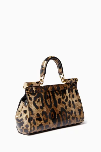 x Kim Small Sicily Leopard-print Top-handle Bag in Polished Leather