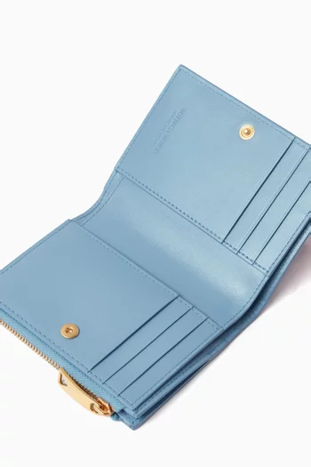 Bi-fold Zipper Wallet in Intrecciato Leather