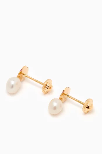 Crown Earrings with Pearls in 18kt Gold