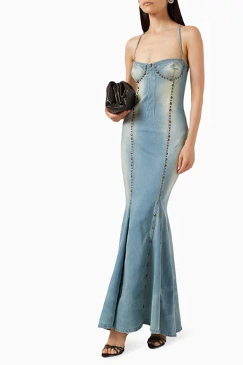 Fishtail Studded Dress in Denim
