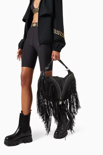 Medium Fringed Repeat Hobo Bag in Leather