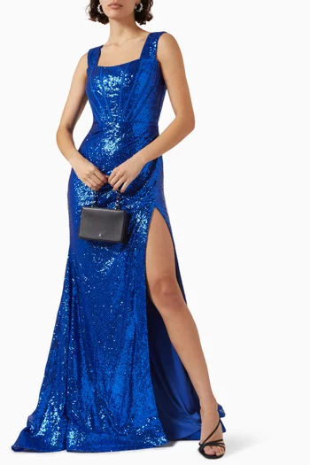 Sequin-embellished Draped Gown