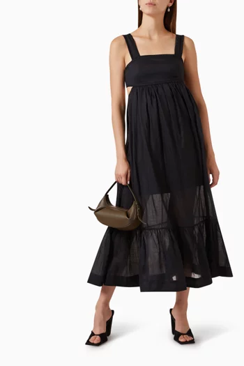 فستان شينتز متوسط الطول بطبقات متعددة قماش رامي