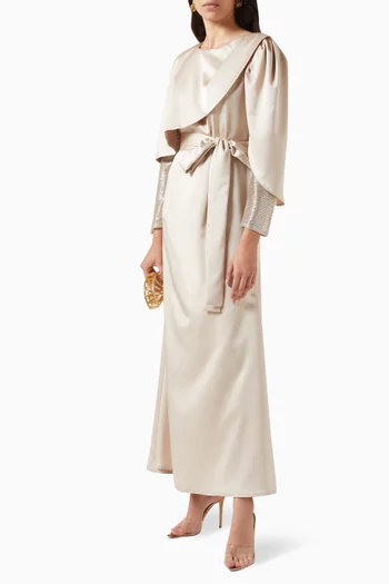 Layered Maxi Dress  with Detachable Sleeves in Satin