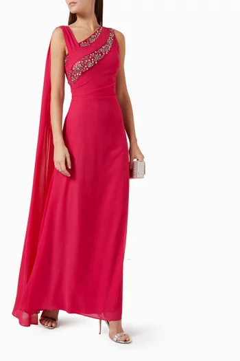 One-shoulder Gown in Georgette