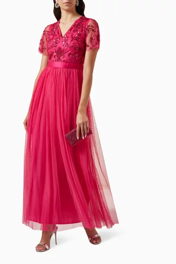 Floral Sequin-embellished Maxi Dress in Tulle