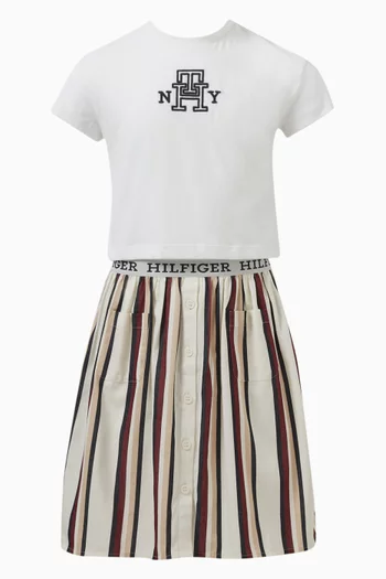 Striped Logo-detail Skirt in Cotton