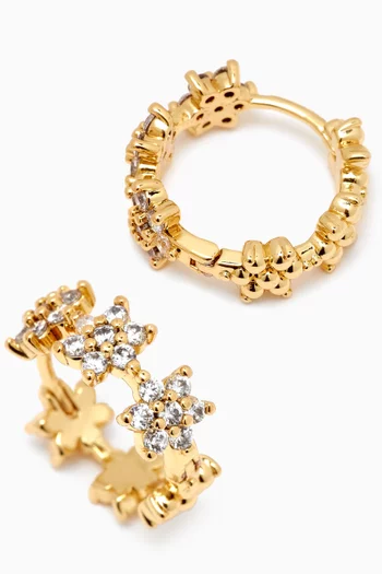 Crystal Flower Huggie Earrings in Gold-plated Brass