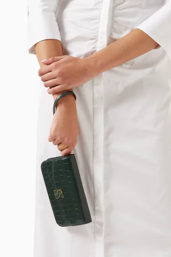 Dakota Flap Wristlet in Croc-embossed Leather