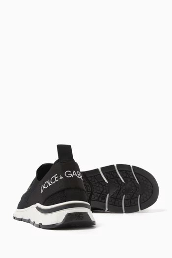 Rose-embroidered Logo Sneakers in Knit Textile