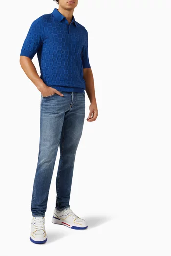 3D Checked Polo Shirt in Silk-jacquard