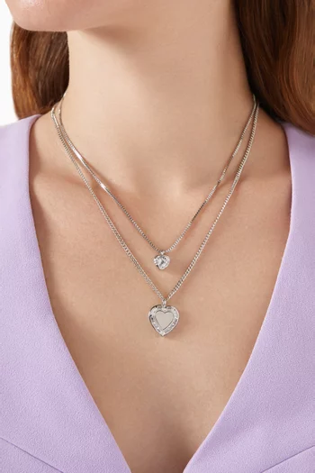 Double Heart Charm Necklace in Silver-plated Brass