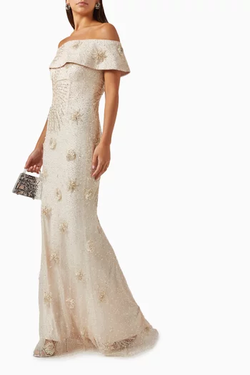 Off-shoulder Dress in Embellished-tulle