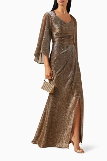 Pleated Sequin-embellished Gown in Metallic-voile