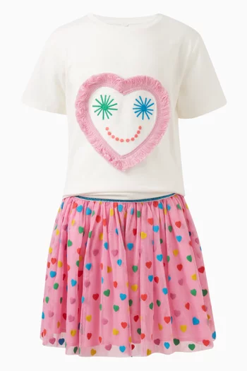 Hearts-print Skirt in Mesh