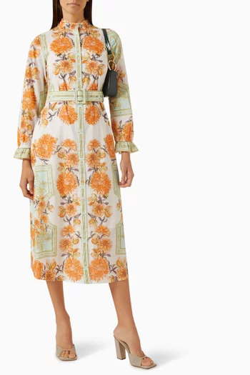 Floral-print Tie-up Midi Dress