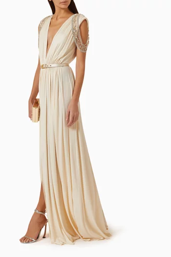 Red Carpet Embellished Maxi Dress in Cupro-jersey