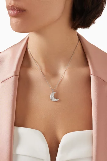 Luna Moon Pendant Necklace in Rhodium-plated Metal