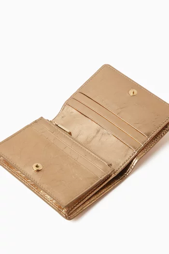 Small DG Logo Continental Wallet in Metallic Crackled Leather