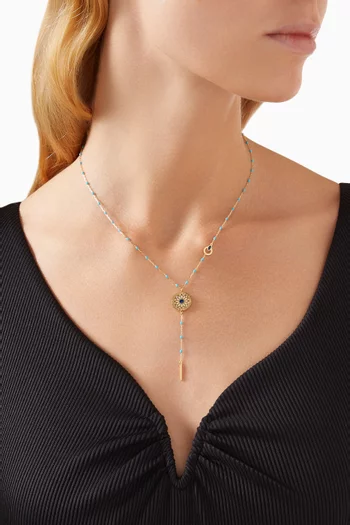 Amelia Athens Beaded Lariat Necklace in 18kt Yellow Gold