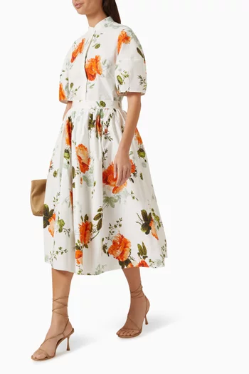 Floral-print Midi Skirt in Cotton-poplin