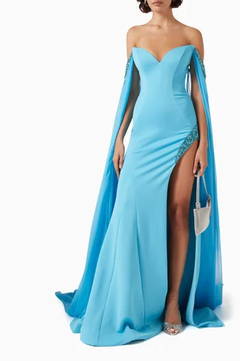 Off-shoulder Cape-sleeve Mermaid Gown