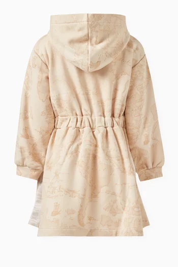 Geo Map-print Hooded Dress in Cotton