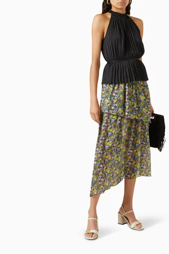 Jisoleur Floral-print Midi Skirt in Satin