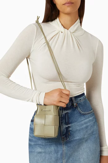 Mini Cassette Cross-body Bucket Bag in Intrecciato Leather