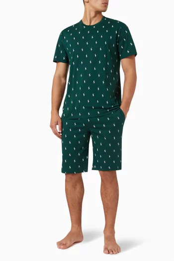 All-over Pony Sleep Shorts in Cotton Jersey