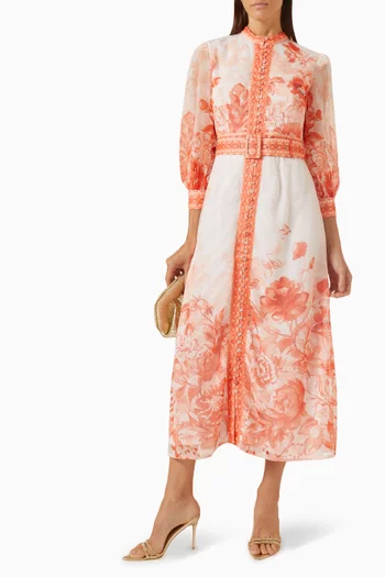 Floral-print Buttoned Maxi Dress in Chiffon