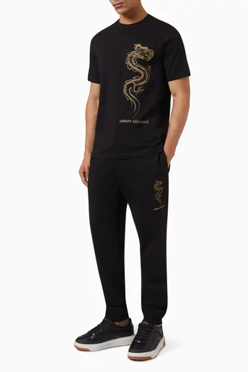 Dragon Embroidery Sweatpants in Cotton Jersey