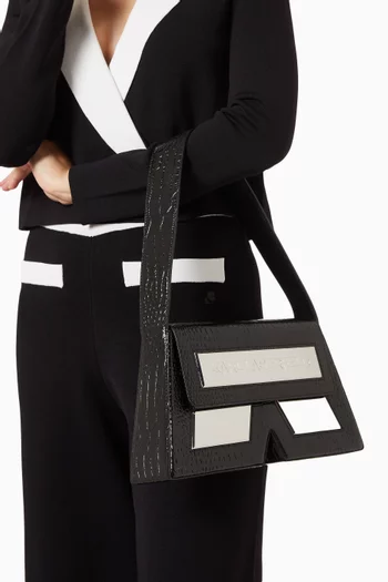 Medium Ikon K Shoulder Bag in Croc-embossed Leather