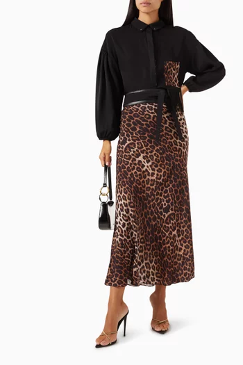 Leopard-print Belted Midi Skirt in Viscose