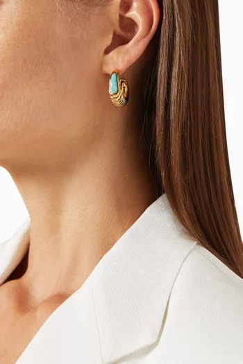 Wavy Ridge Large Amazonite Hoop Earrings in 18ct Recycled Gold-plated Brass